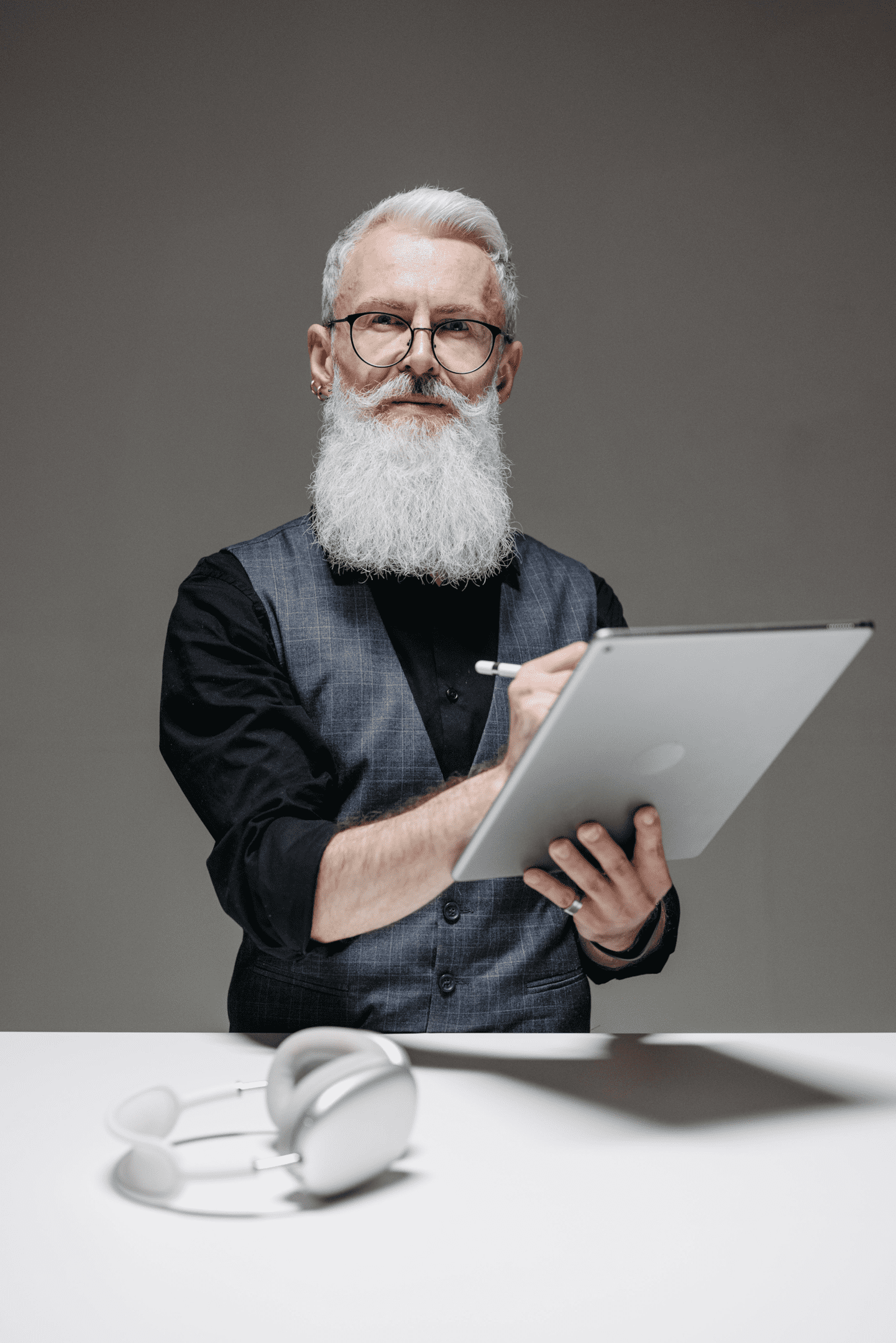 People interacting with a product, discussing their experience